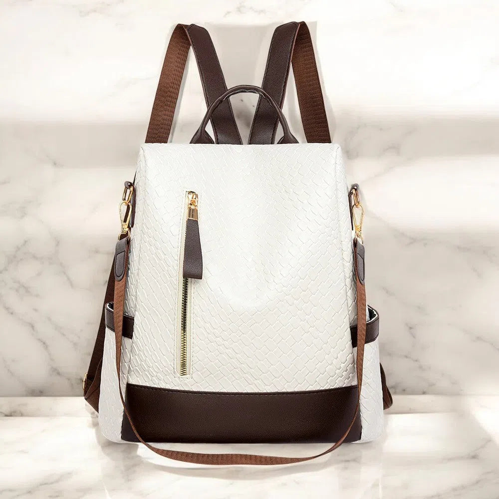 Bolso Mochila Universitaria de Cuero Blanco