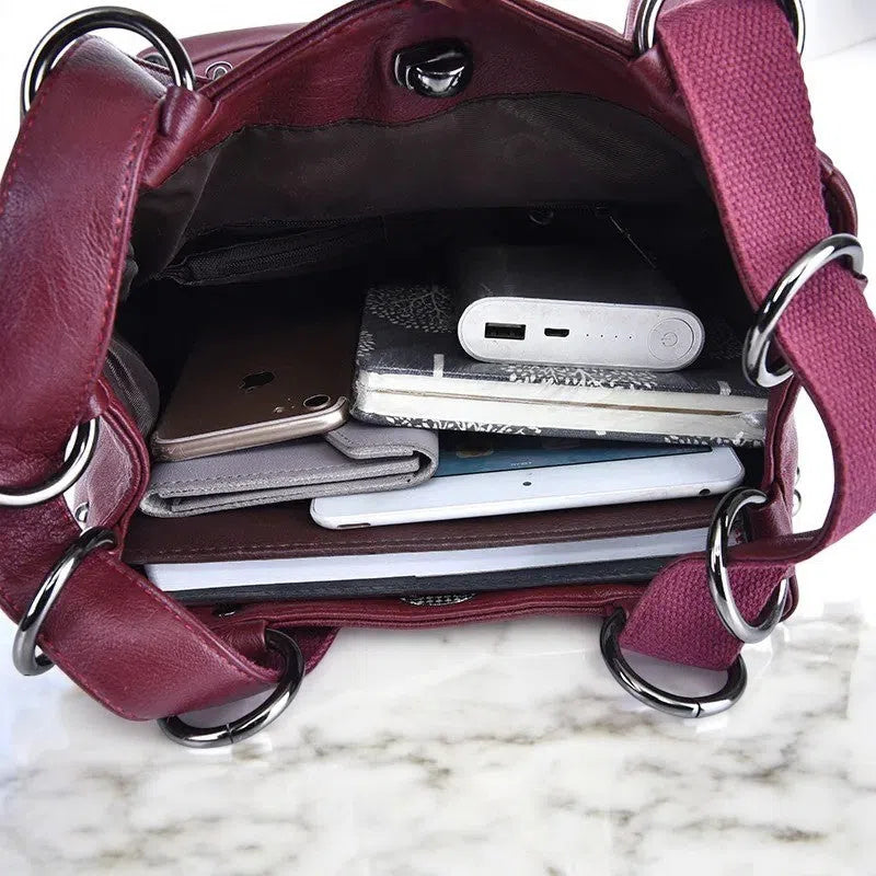 Bolso Mochila de Cuero Auténtico Vino