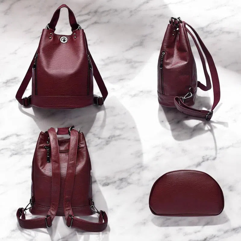 Bolso Mochila de Cuero Auténtico Vino