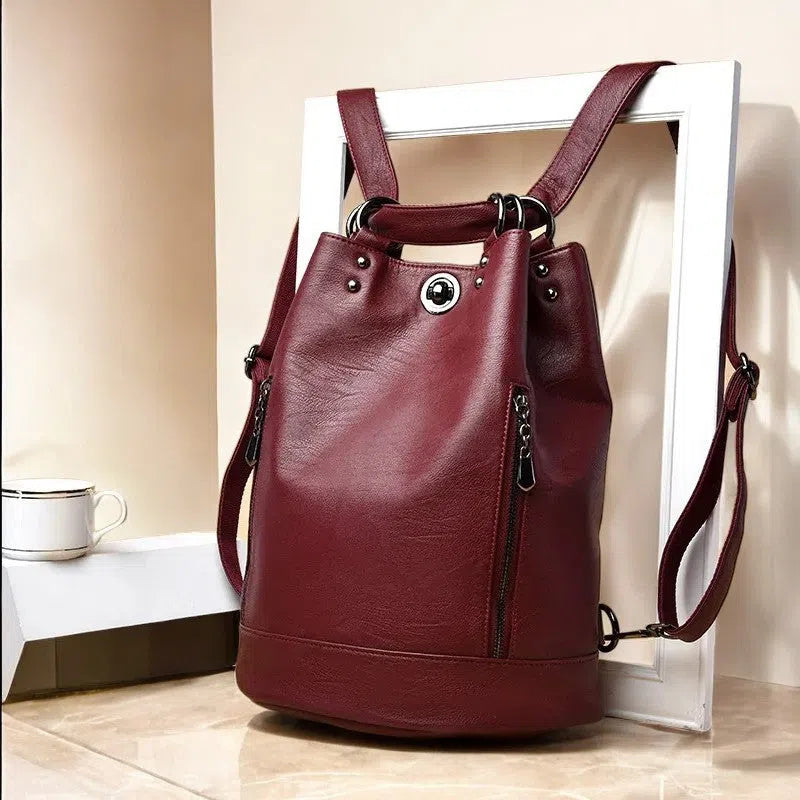 Bolso Mochila de Cuero Auténtico Vino