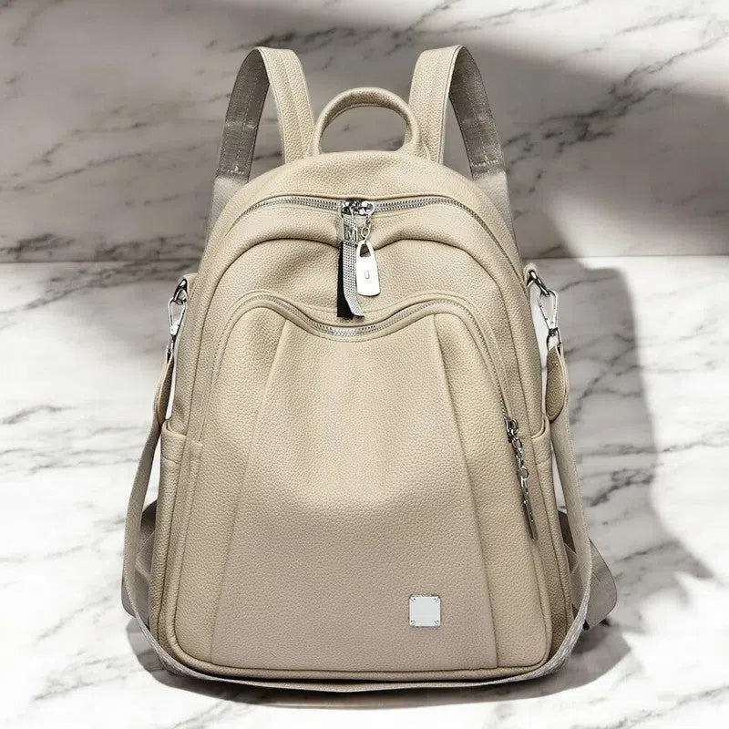 Bolso Mochila de Cuero con Múltiples Compartimentos de Colores