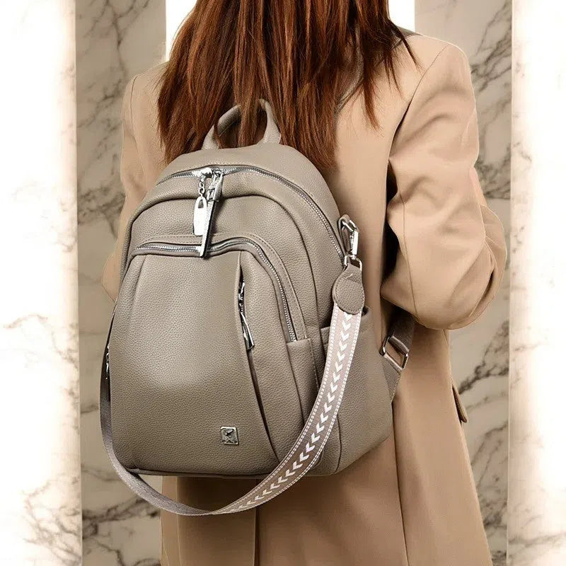 Bolso Mochila de Cuero con Múltiples Compartimentos de Colores