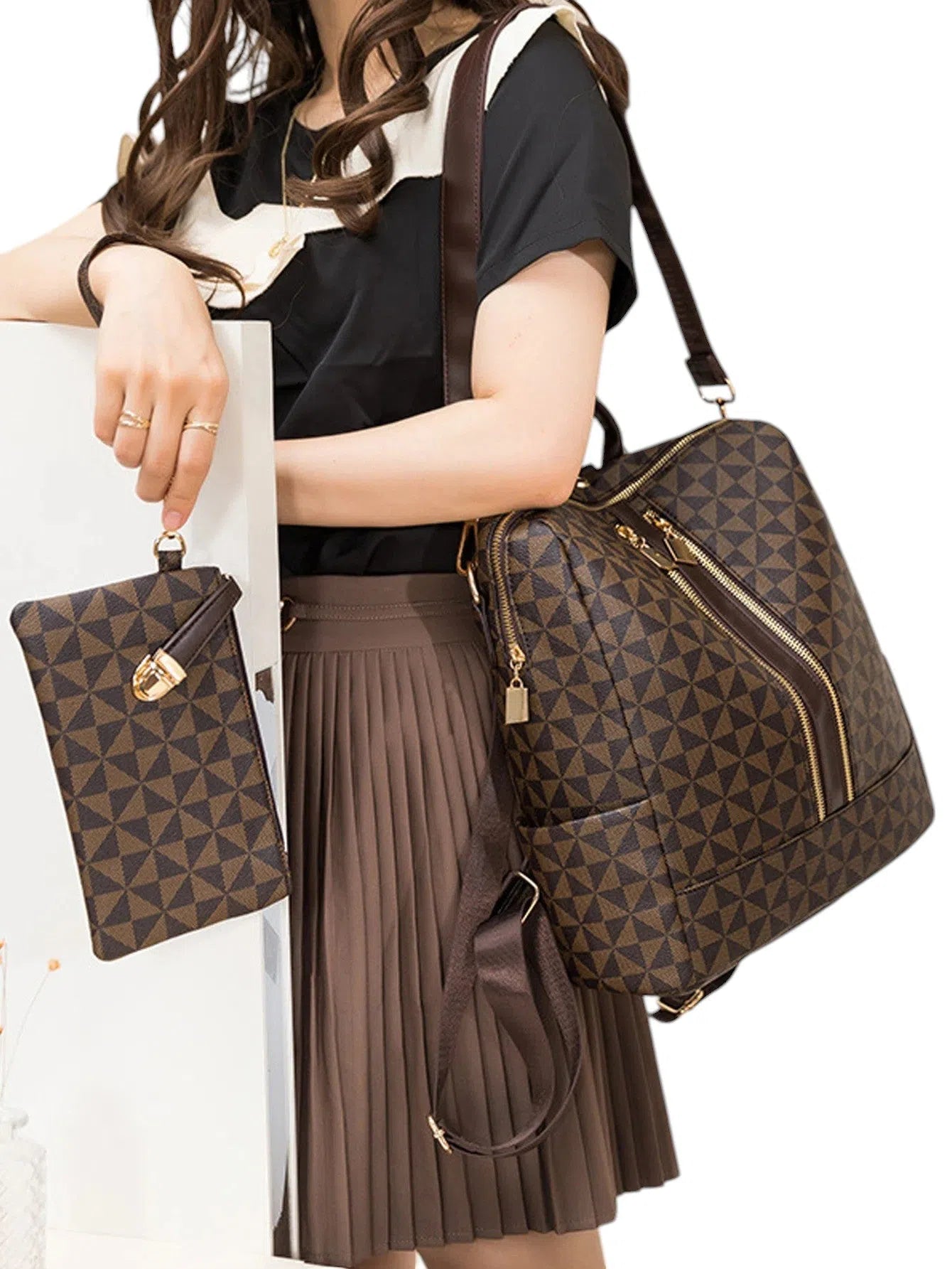 Bolso Mochila y Bandolera Clásica de 2 Piezas