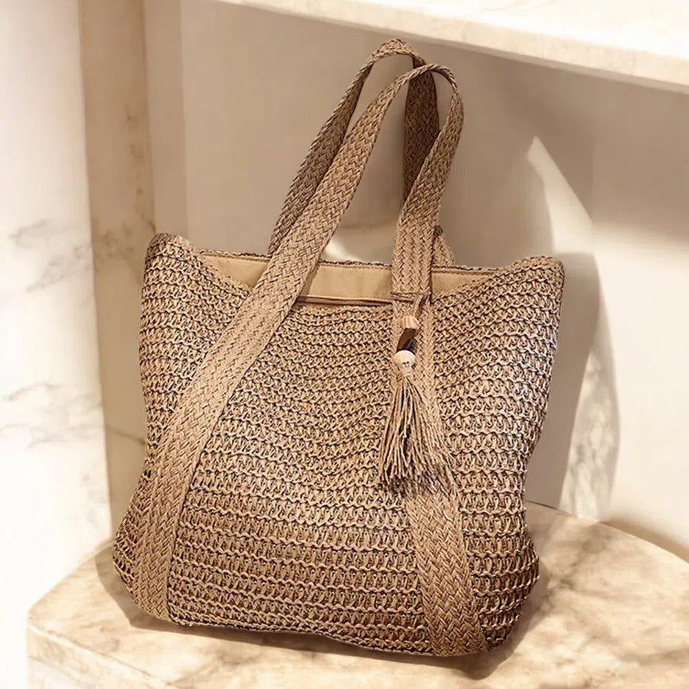 Bolso Rafia Shopper con Flecos