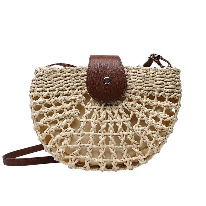 Bolso Rafia Tejido Media Luna Bohemio