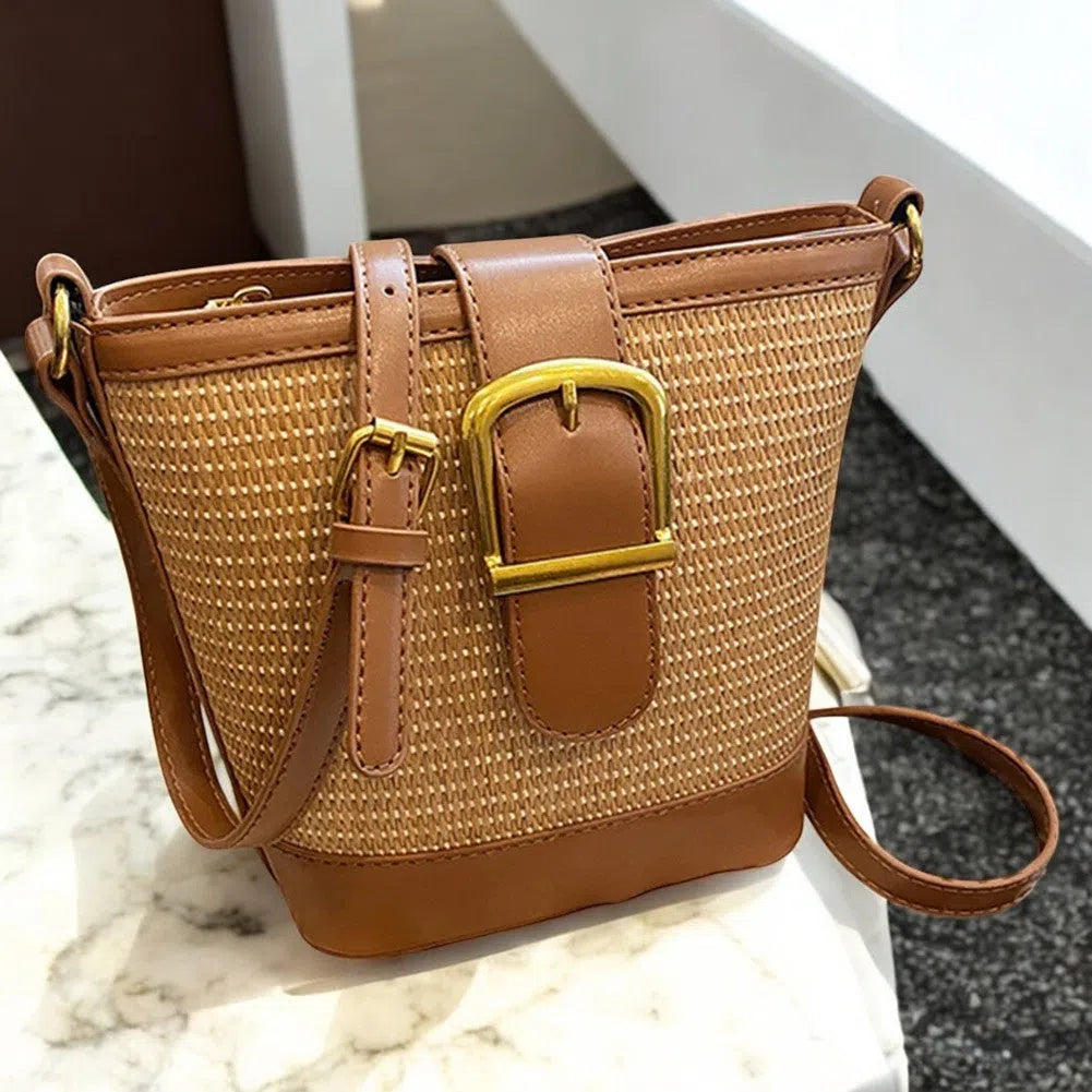 Bolso Rafia Tipo Bandolera Elegante Café