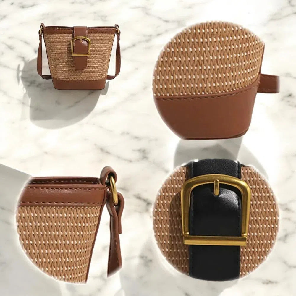 Bolso Rafia Tipo Bandolera Elegante Café