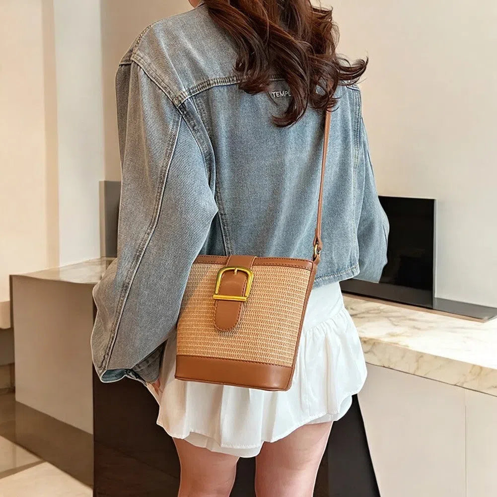 Bolso Rafia Tipo Bandolera Elegante Café