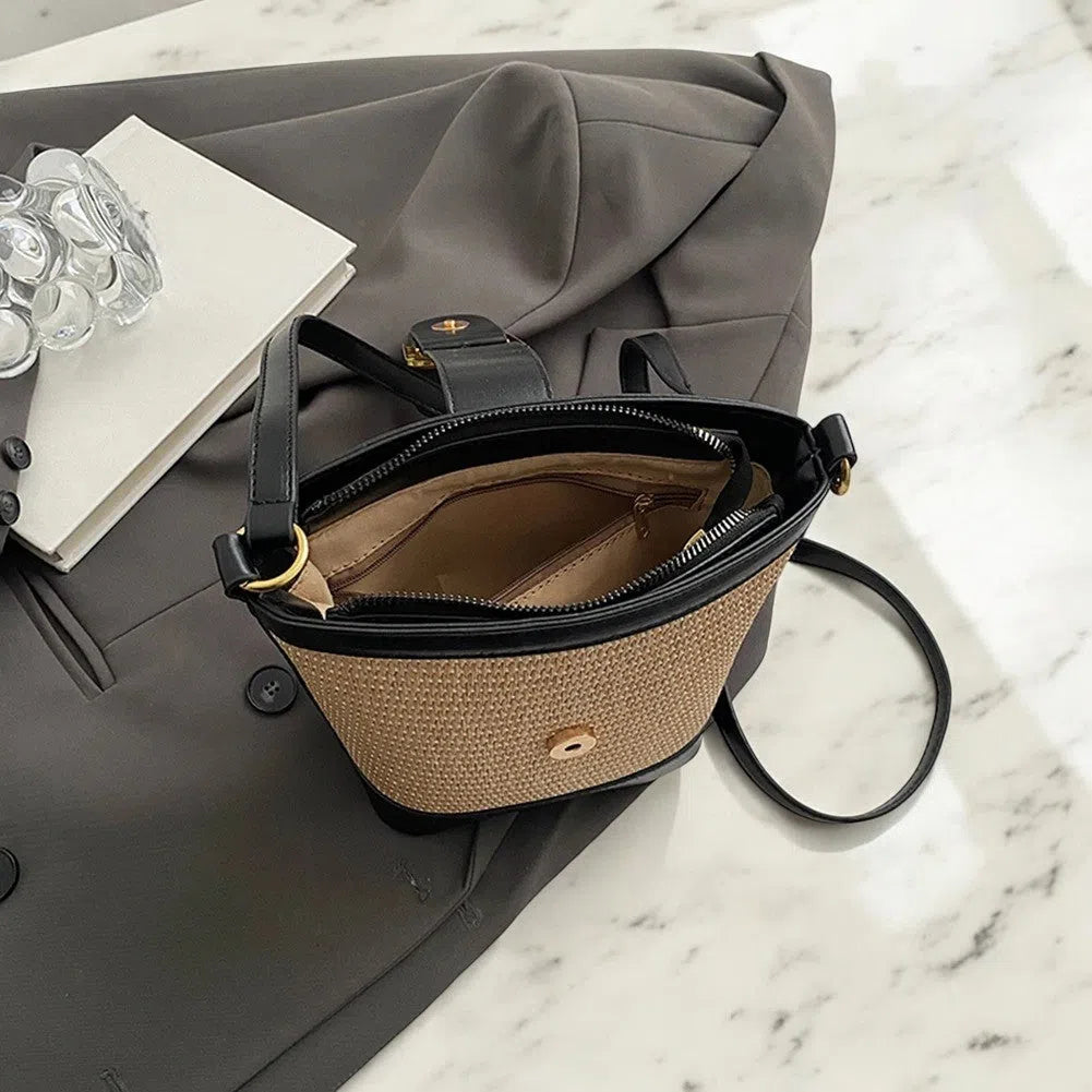 Bolso Rafia Tipo Bandolera Elegante Negra