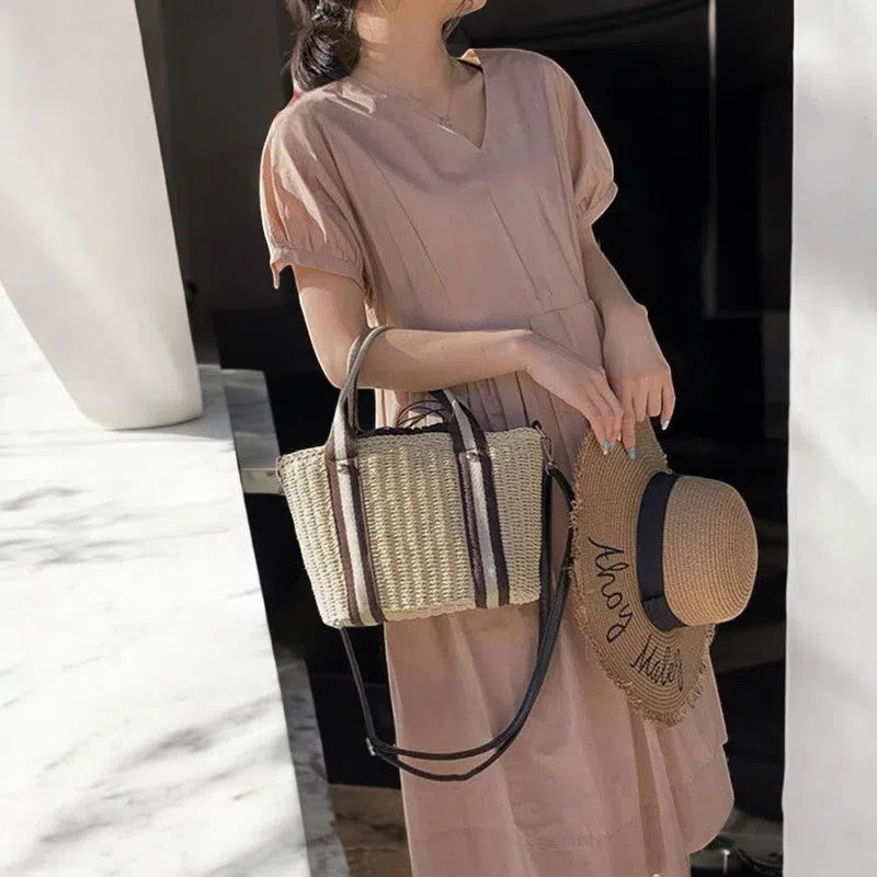 Bolso Rafia para Playa Rígido Beige