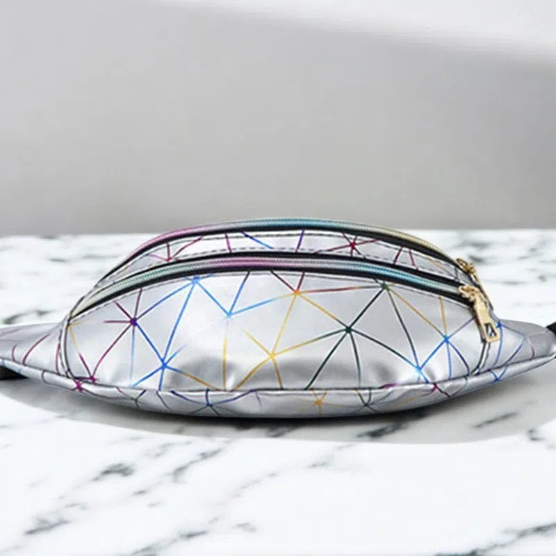 Bolso Riñonera Prismas Neón Plata