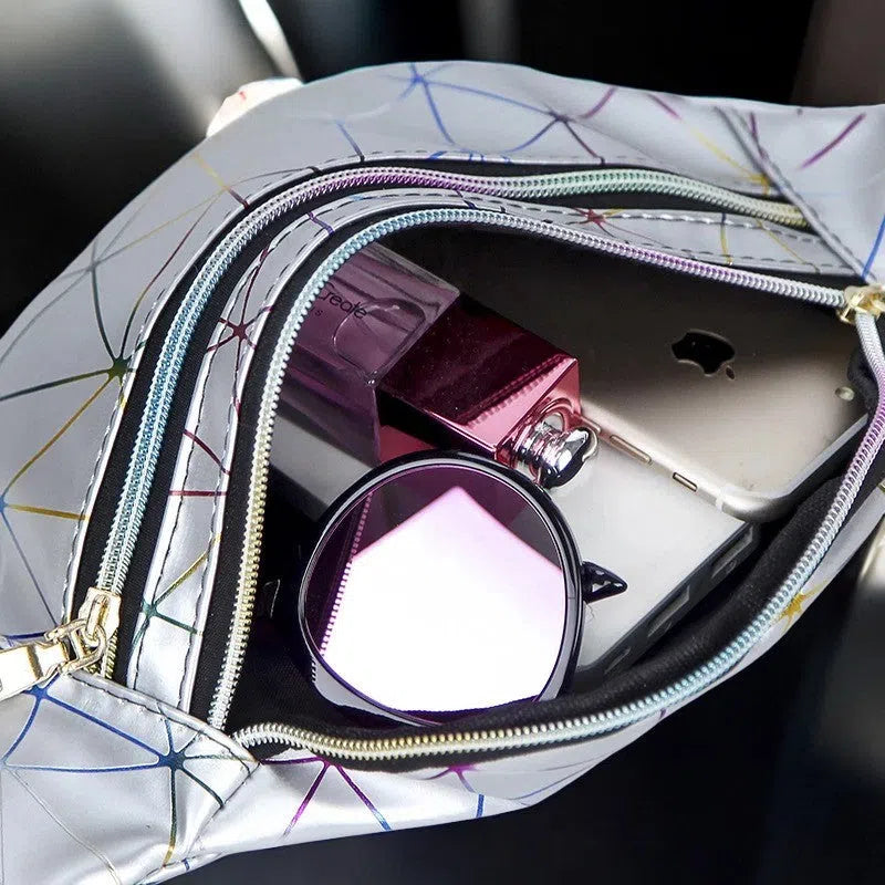 Bolso Riñonera Prismas Neón Plata