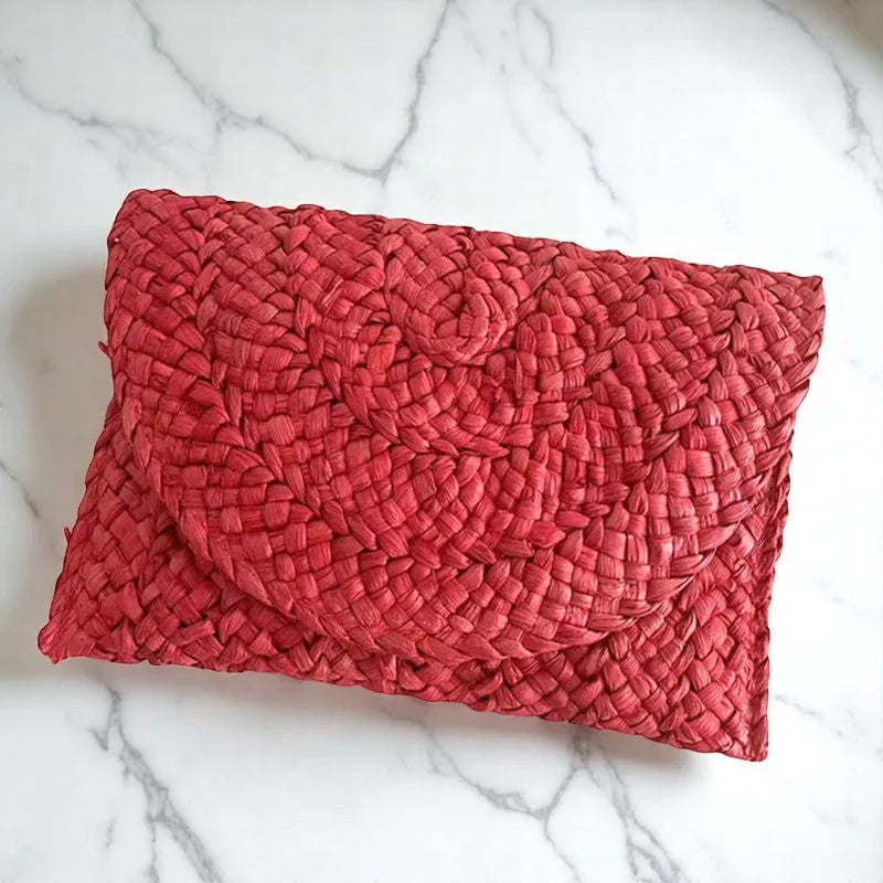 Bolso Rojo de Paja Natural Tejido para Verano