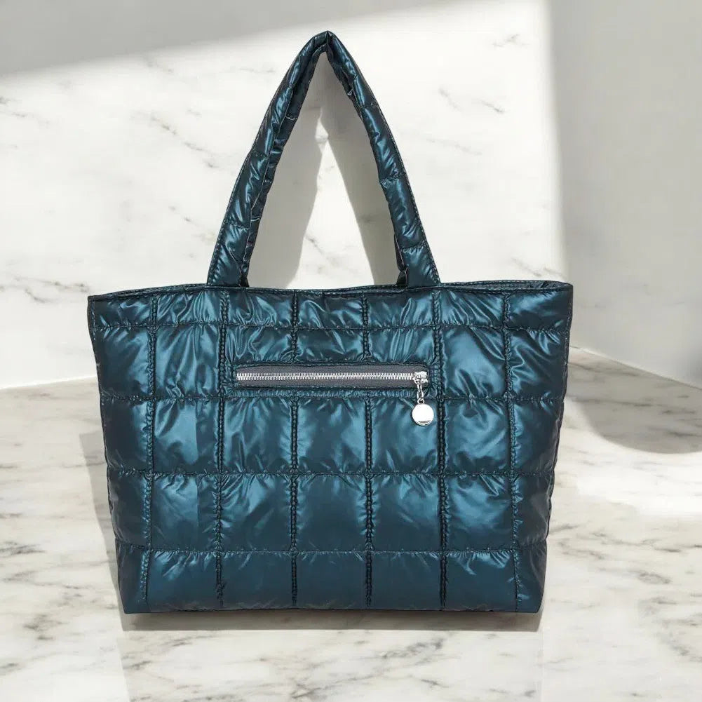 Bolso Shopper Acolchado Metalizado Azul