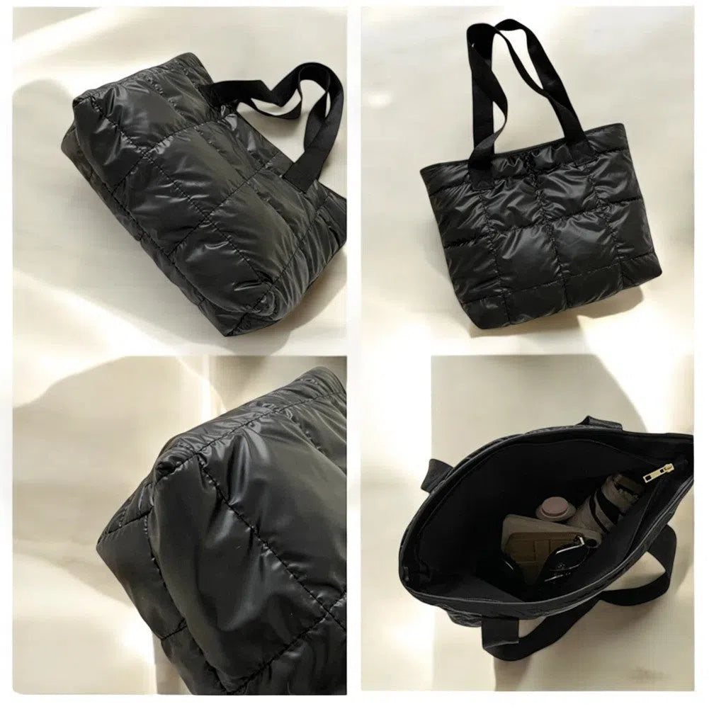 Bolso Shopper Acolchado Nylon Negro