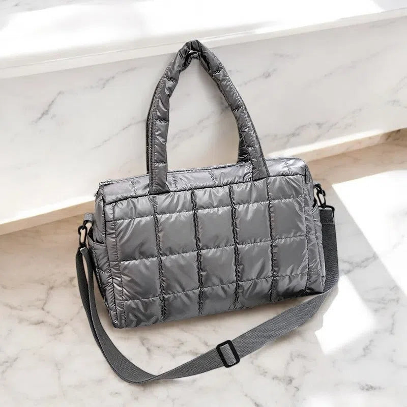 Bolso Shopper Acolchado Nylon Resistente Oro y Plata