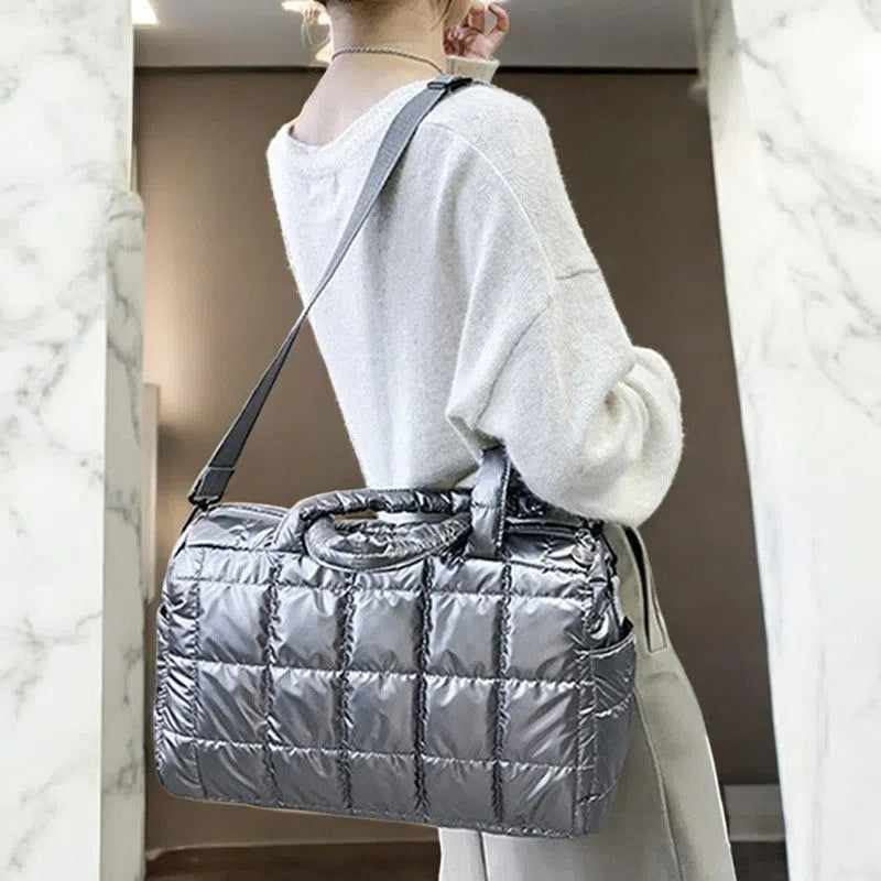 Bolso Shopper Acolchado Nylon Resistente Oro y Plata