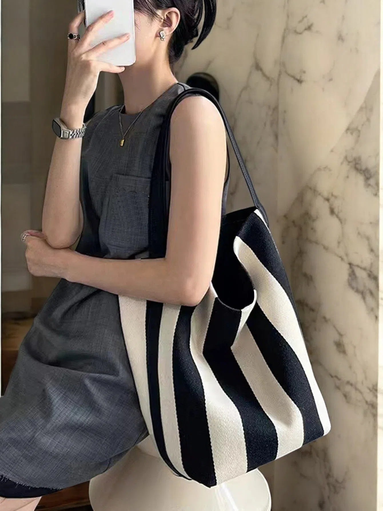 Bolso Shopper Elegante de Rayas