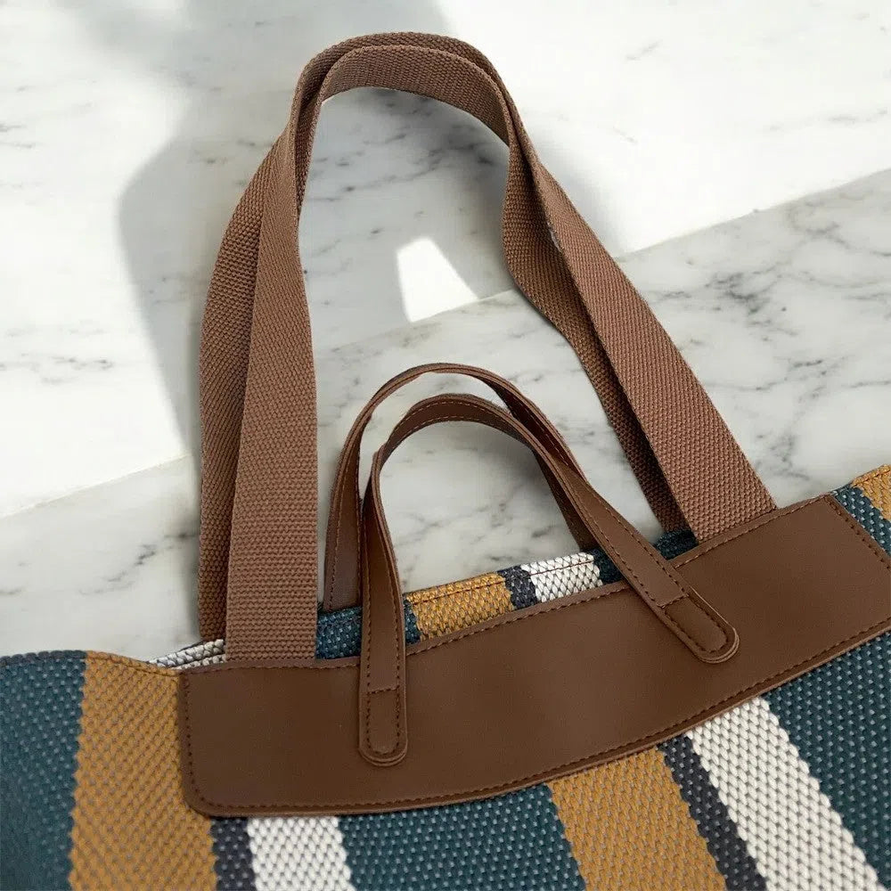 Bolso Shopper Rayas Bucket Tricolor Azul