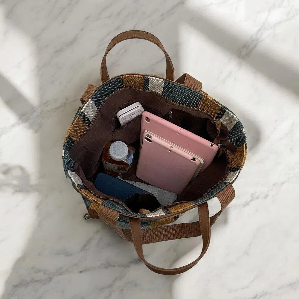 Bolso Shopper Rayas Bucket Tricolor Azul