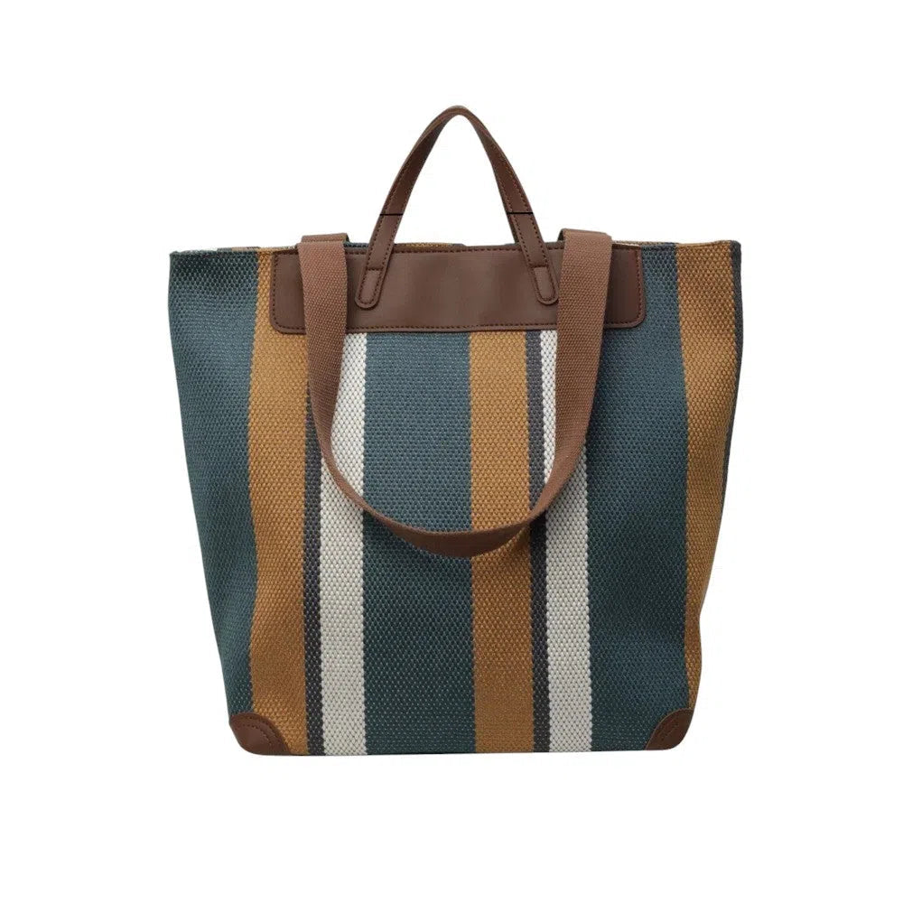 Bolso Shopper Rayas Bucket Tricolor Azul
