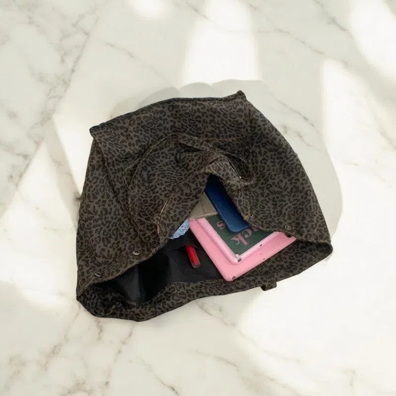 Bolso Shopper de Lona Leopardo Negro