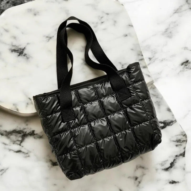 Bolso Shopper de Nylon Acolchado Metálico