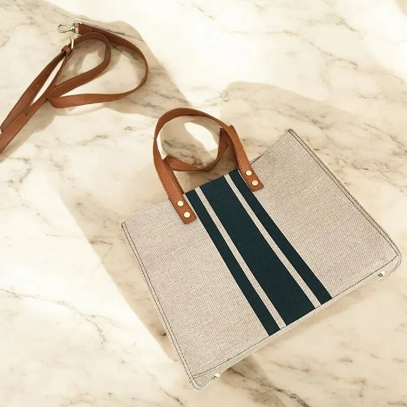 Bolso Tote Bag de Lona con Rayas Elegante