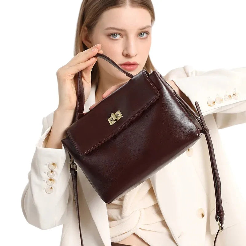 Bolso Tote de Hombro Estilo Bandolera de Cuero de Vaca