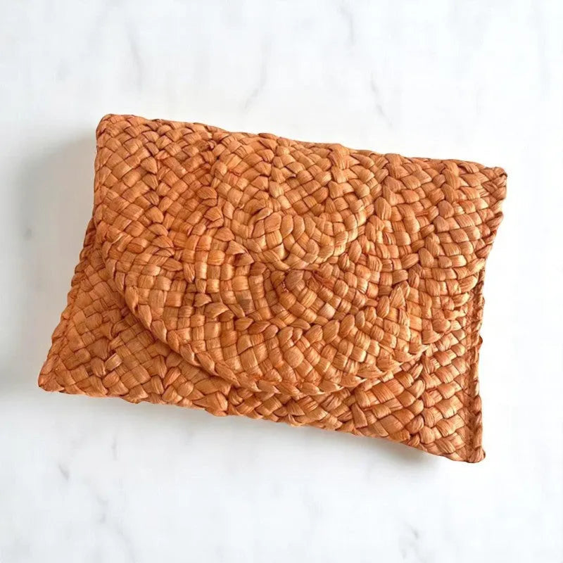 Bolso de Paja Naranja Estilo Flap