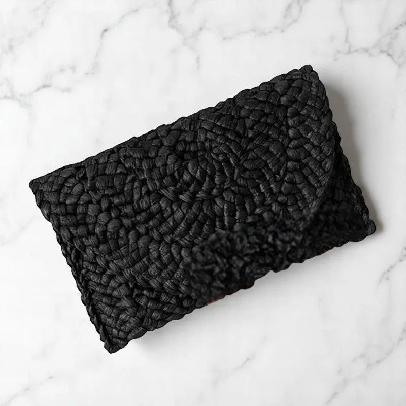 Bolso de Paja Natural Tejido Bohemio Negro