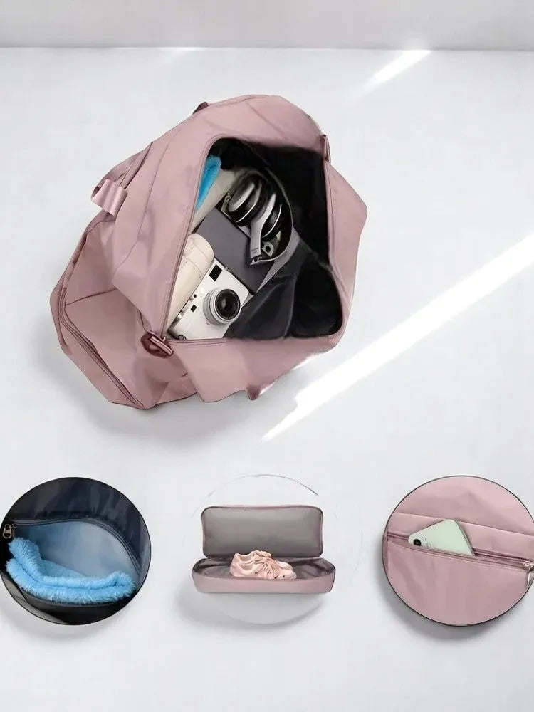 Bolso de Viaje Rosa de Nylon para Mujer – Ligero, Espacioso y Sofisticado