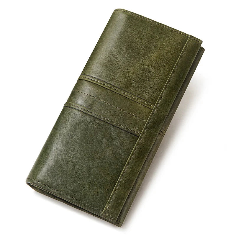 Cartera Larga de Piel Genuina con RFID para Mujer - Verde
