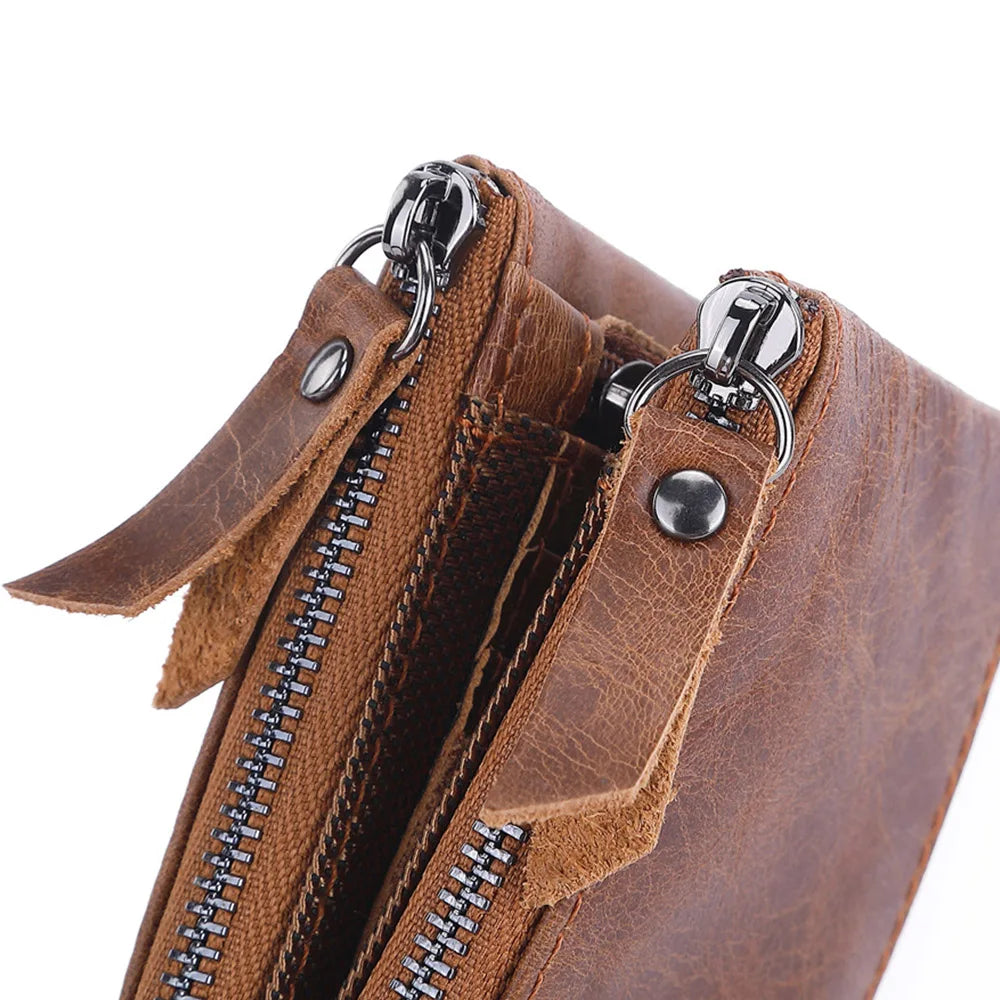 Cartera Vintage de Piel de Vaca con Doble Cremallera