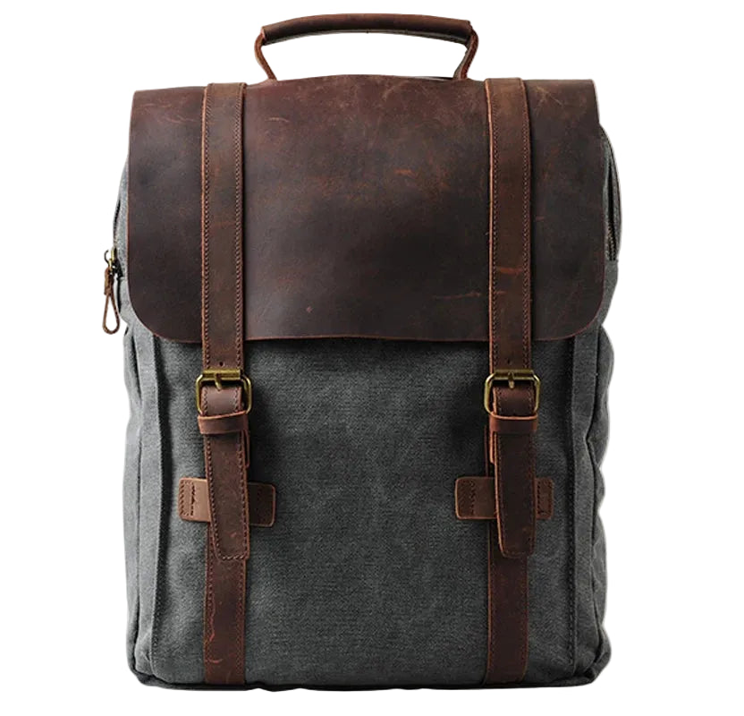 Vintage Canvas and Leather Backpack – Preppy Military Style with Personality