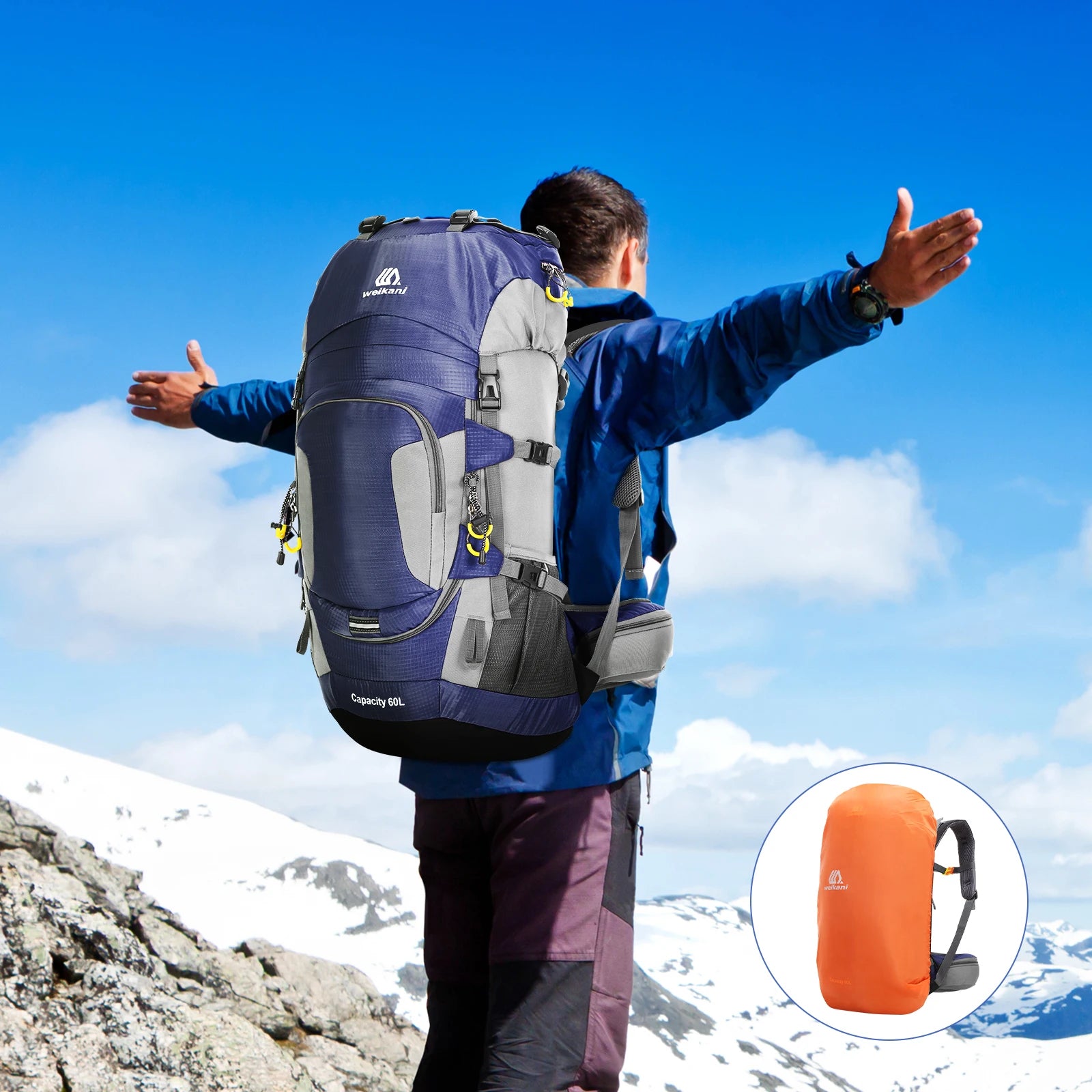 LIXADA 60L Blue Outdoor Backpack – Large Capacity and Maximum Comfort