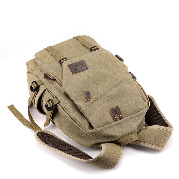 Unisex Khaki Canvas Backpack - Compact, Versatile, and Durable