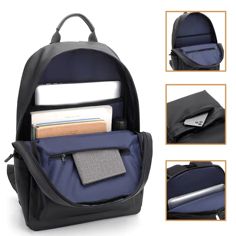 Mochila Impermeable de PU para Hombre – Estilo Urbano y Protección Total