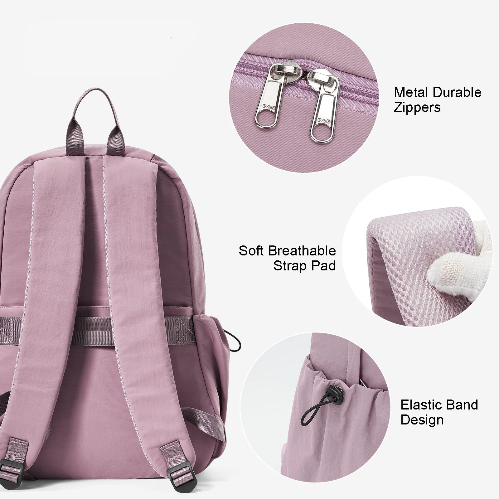 Pink Unisex Casual Nylon Backpack - Lightweight and Comfortable for Everyday Use