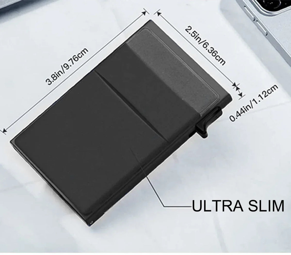 Tarjetero Pop-Up de Aluminio con Funda y Bolsillo para Billetes