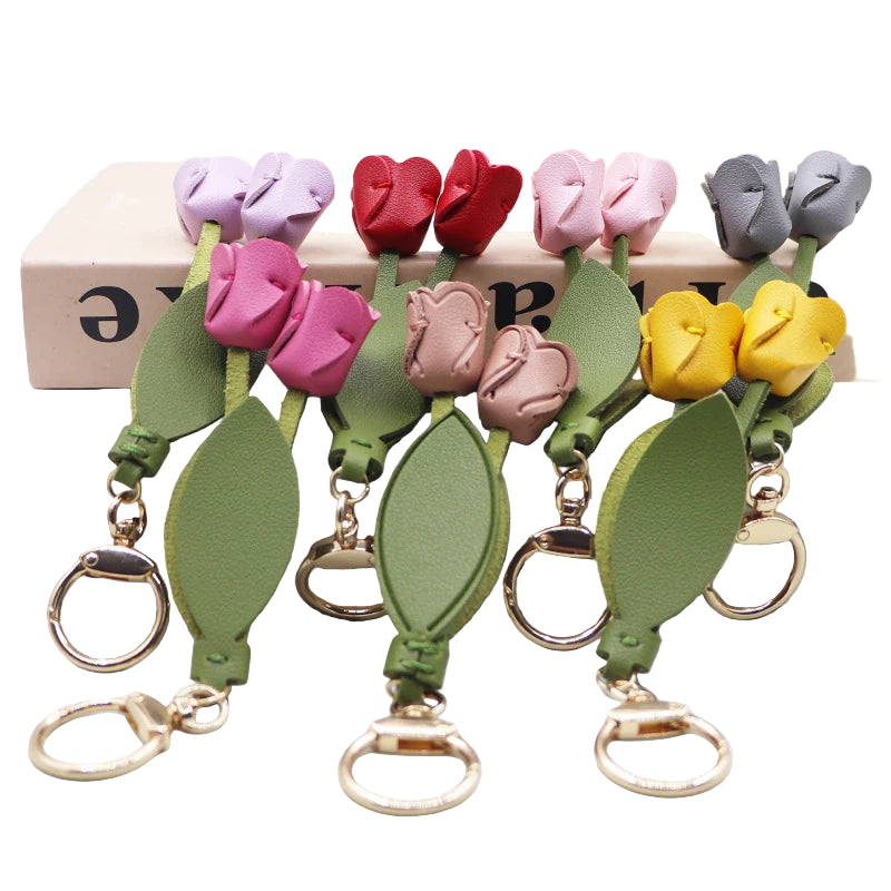 Leather Tulip Charm for Handbag – Spring Floral Elegance