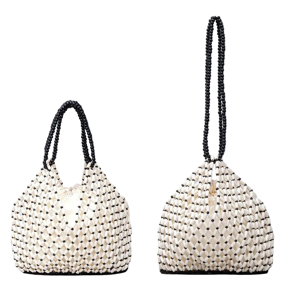 White Beaded Bucket Bag – Artisanal Elegance and Luxurious Openwork Design