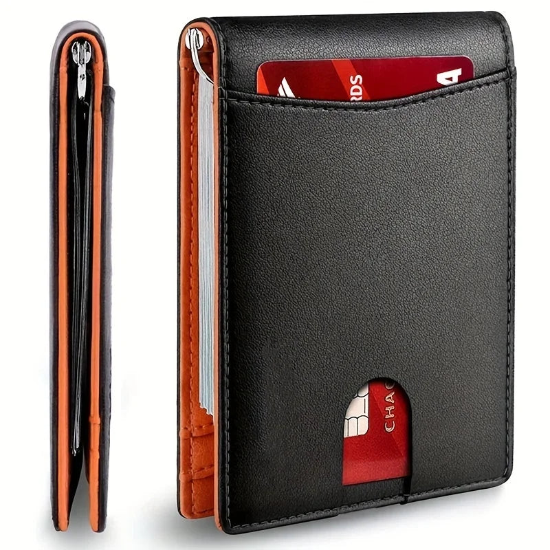 Cartera Slim con Clip para Billetes y RFID para Hombre - Negro y naranja