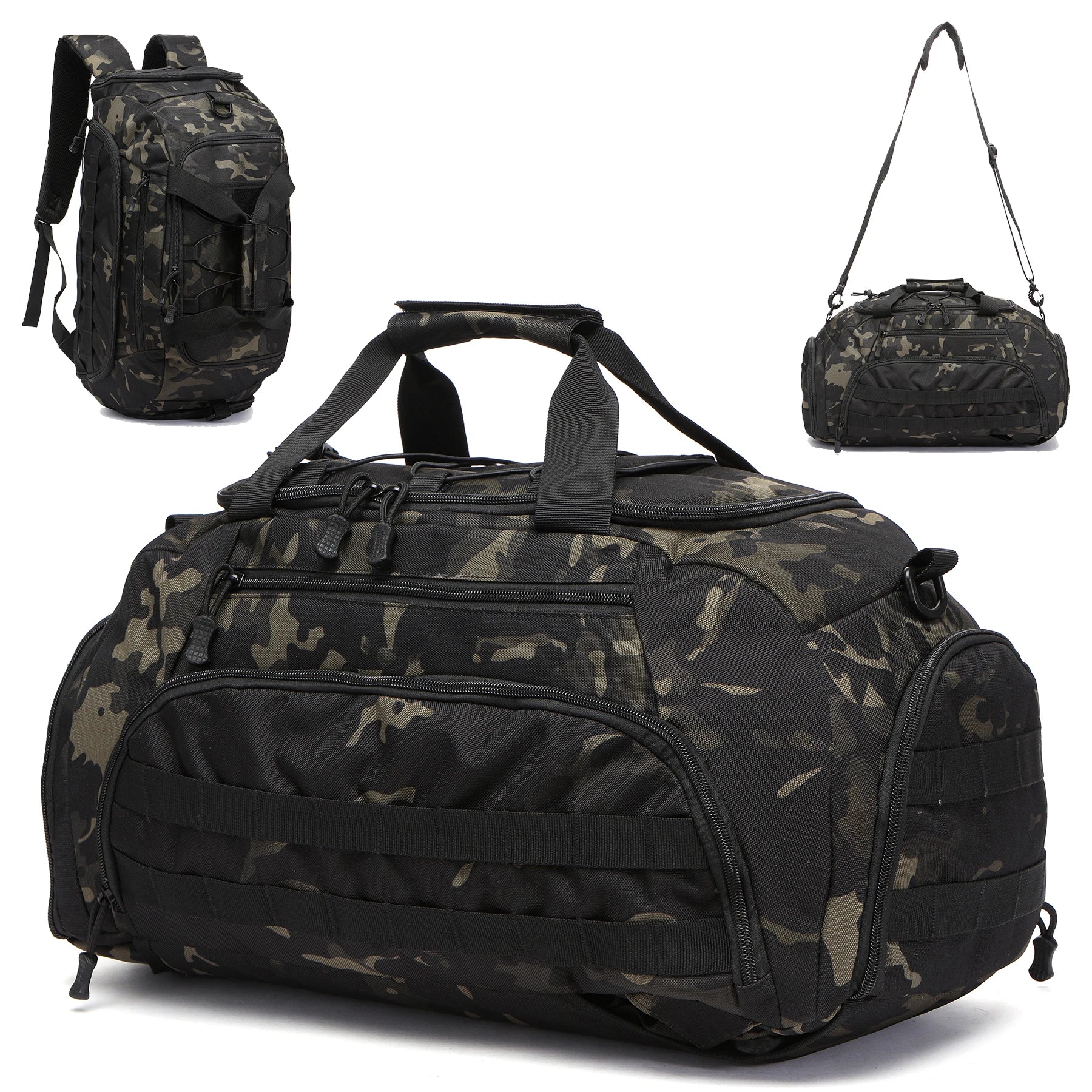 Tactical Gym Backpack with Shoe Compartment, Convertible 3-in-1 Duffel Sling Bag for Men Women, Weekender Overnight Travel Bag