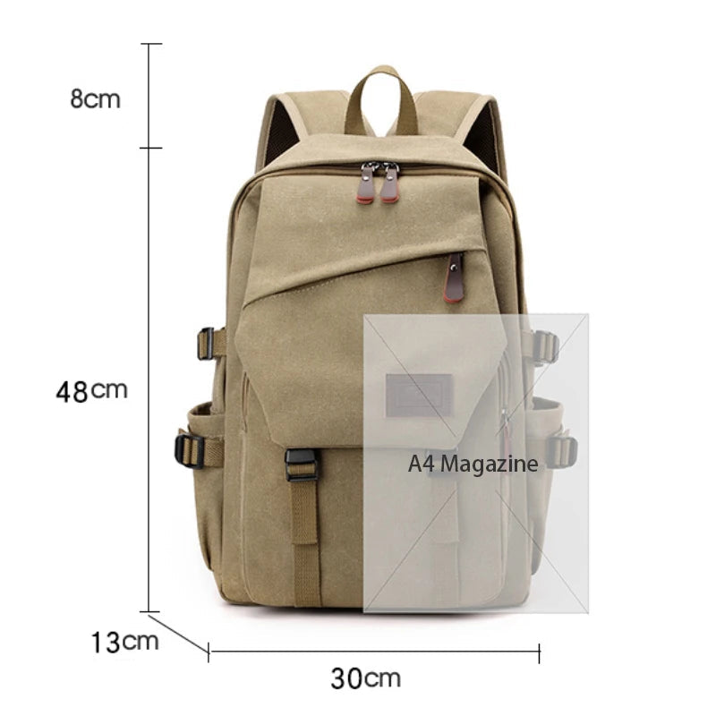 Unisex Khaki Canvas Backpack - Compact, Versatile, and Durable