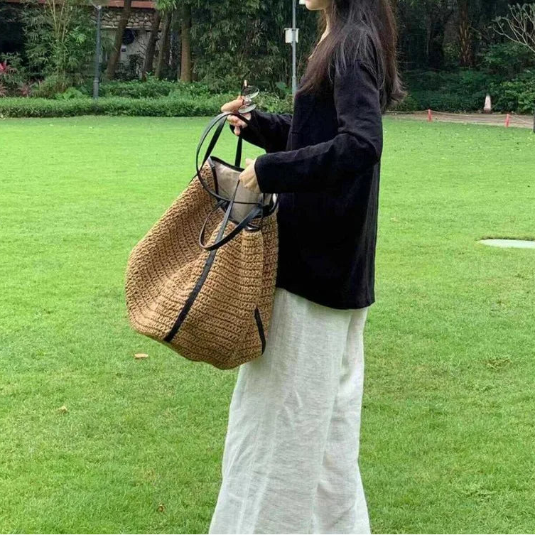 Bolso Tote XL de Poliéster Tejido – Gran Capacidad y Estilo Boho Duradero