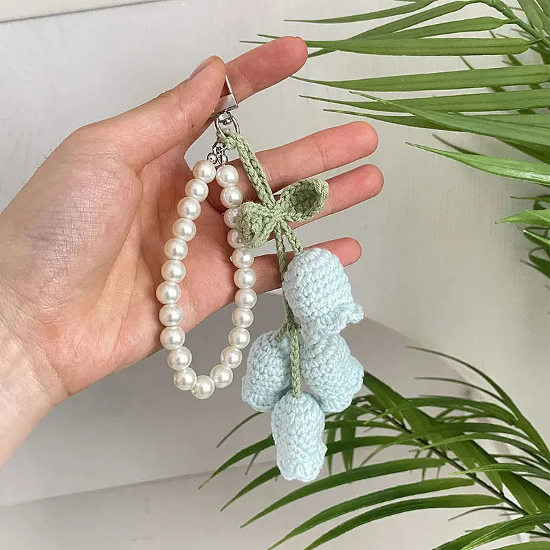 Blue Crochet Orchid with Pearls: Artisanal Elegance
