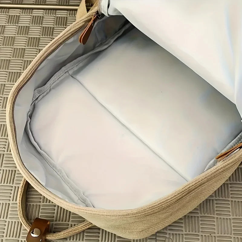 Casual Corduroy Backpack for Teens, 14 Laptop Compartment, High School &amp; College Bag with Zipper Pocket, Backpacks for School