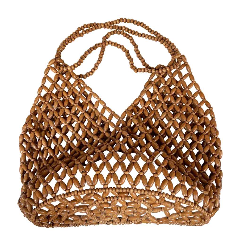 Bolso Bucket Artesanal de Cuentas de Madera – Diseño Calado y Estilo Boho Chic