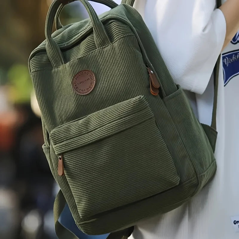 Casual Corduroy Backpack for Teens, 14 Laptop Compartment, High School &amp; College Bag with Zipper Pocket, Backpacks for School